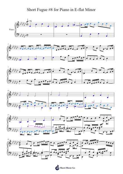 Short Fugue #8 for Piano in E-flat Minor Sheet Music by Humble New Music-Arr.Stowemon