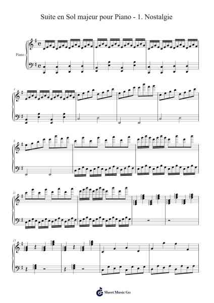 Suite en Sol majeur pour Piano - 1. Nostalgie Sheet Music by Agathe Ancelle-Arr.Bloorgrace Springa