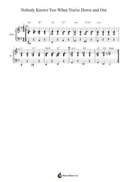 Nobody Knows You When You're Down and Out Sheet Music by Jimmy Cox-Arr.Ianlay Hullee