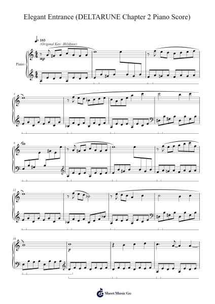 Elegant Entrance (DELTARUNE Chapter 2 Piano Score) Sheet Music by Toby Fox-Arr.Yedle Adelo