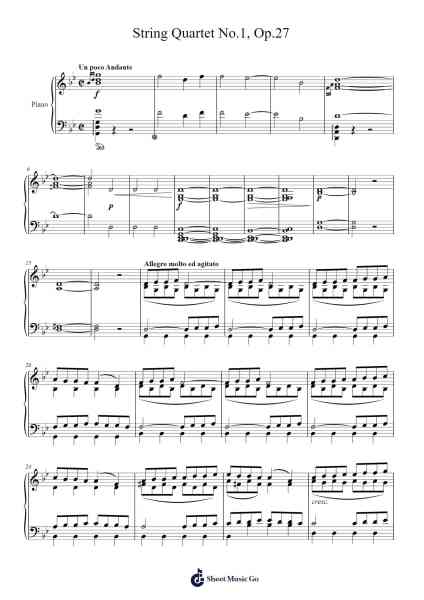 String Quartet No. 1 in G Minor, Op. 27 Sheet Music by Edvard Grieg-Arr.Macre Accer