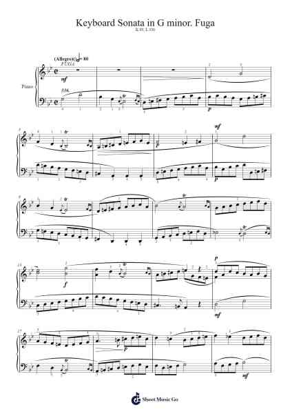Keyboard Sonata in G Minor, K.93, L.336 "Fuga" Sheet Music by Domenico Scarlatti-Arr.Hoywoolf Lindses