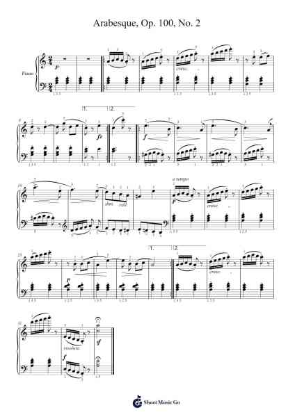 Arabesque, Op. 100, No. 2 Sheet Music by Friedrich Burgmüller-Arr.Junegia Wato