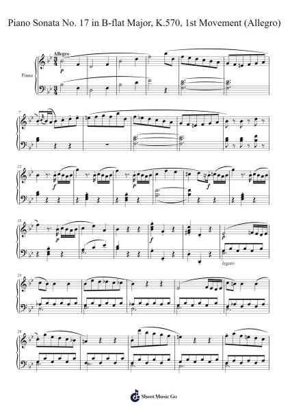 Piano Sonata No. 17 in B-flat Major, K.570, 1st Movement (Allegro) Sheet Music by Wolfgang Amadeus Mozart-Arr.Pubey