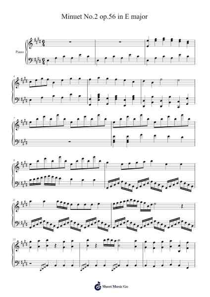 Minuet No. 2, Op. 56 in E Major Sheet Music by geliogelio1@gmail.com-Arr.Hosy