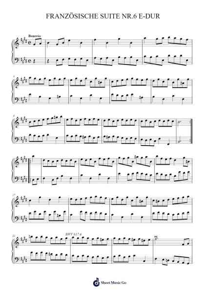 French Suite No. 6 in E Major, BWV 817 Sheet Music by Johann Sebastian Bach-Arr.Minmeg Bobfax