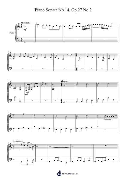 Piano Sonata No. 14 in C Sharp Minor, Op. 27, No. 2 "Moonlight": I. Adagio sostenuto Sheet Music by Ludwig van Beethoven-Arr.Kathtta