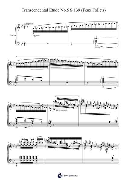 Transcendental Etude No. 5 in B-flat Major, S. 139 "Feux Follets" Sheet Music by Franz Liszt-Arr.Trollstal