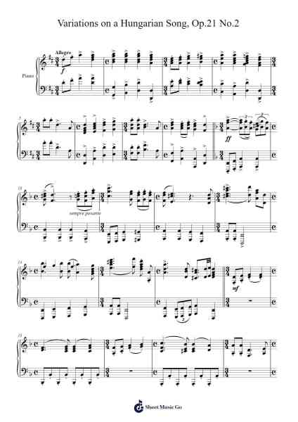 Variations on a Hungarian Song, Op. 21 No. 2 Sheet Music by Johannes Brahms-Arr.Earmay