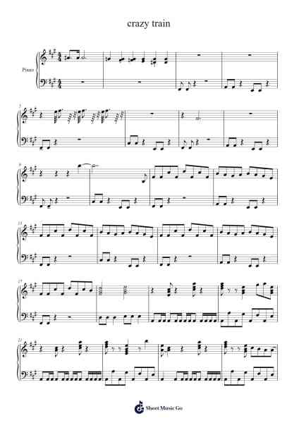 crazy train Sheet Music by Ozzy Osbourne-Arr.Chansay Leenix