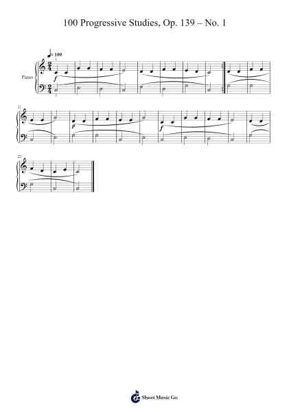100 Progressive Studies, Op. 139, No. 5 Sheet Music by Carl Czerny-Arr.Vioo'neil