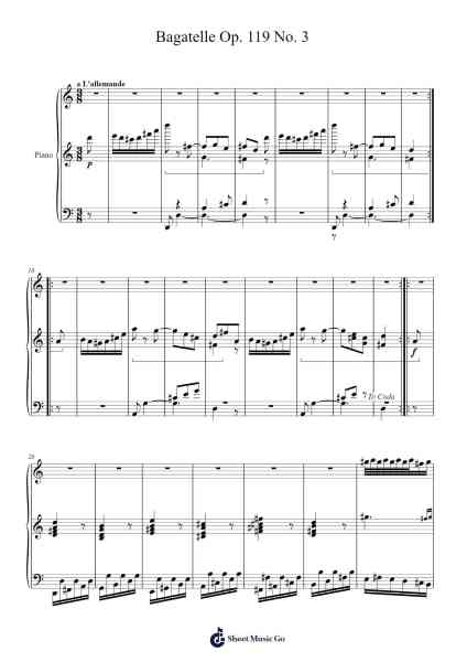 Bagatelle No. 3 in D Major, Op. 119 Sheet Music by Ludwig van Beethoven-Arr.Derion