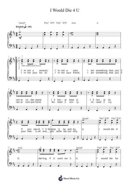 I Would Die 4 U Sheet Music by Prince-Arr.Lanhy