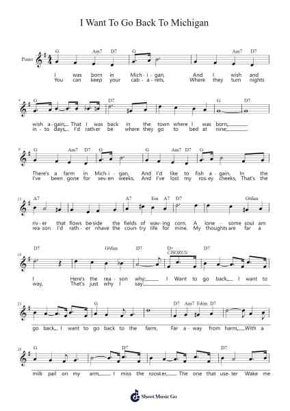 I Want To Go Back To Michigan Sheet Music by Irving Berlin-Arr.Wildmy