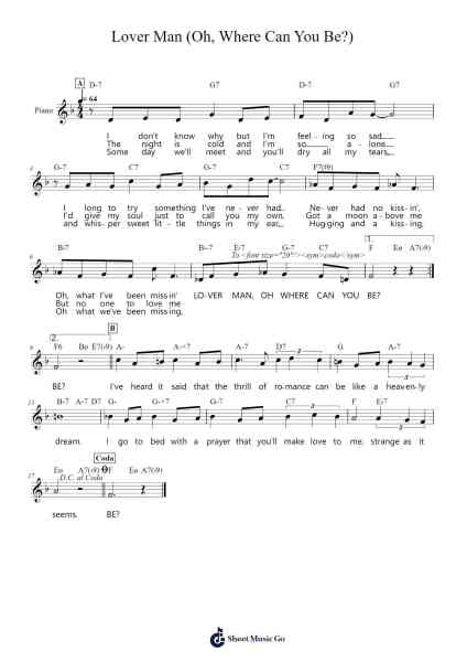 Lover Man (Oh, Where Can You Be?) Sheet Music by Billie Holiday-Arr.Davexy Tykins