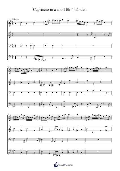 Capriccio in A Minor for 4 Hands Sheet Music by Théodore-Alexandre Coza-Arr.Ruxia