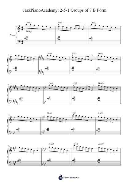 JazzPianoAcademy: 2-5-1 Groups of 7 B Form Sheet Music by Virlouis-Arr.Jonqy Keyreed