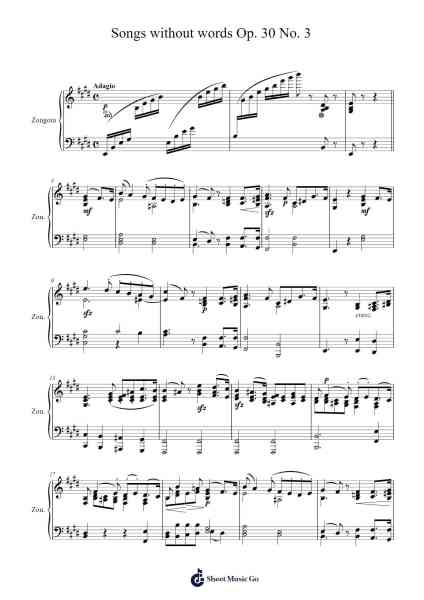 Songs without Words Op. 30 No. 3 Sheet Music by Felix Mendelssohn-Arr.Hoywoolf Lindses