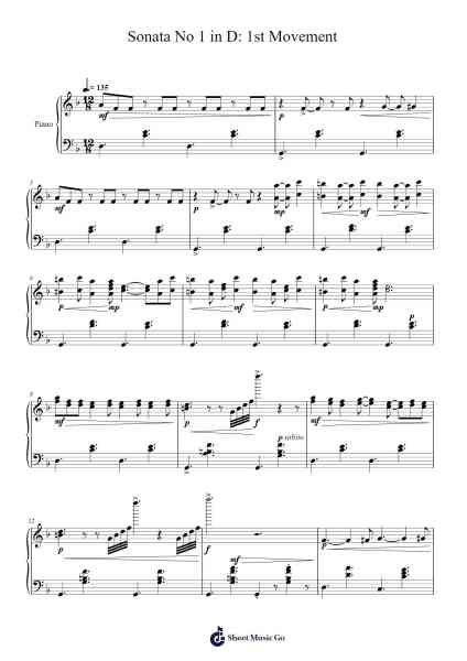 Sonata No. 1 in D Major: I. Movement - Tsukuyomi Sheet Music by Steeleearl-Arr.Bloorvogt
