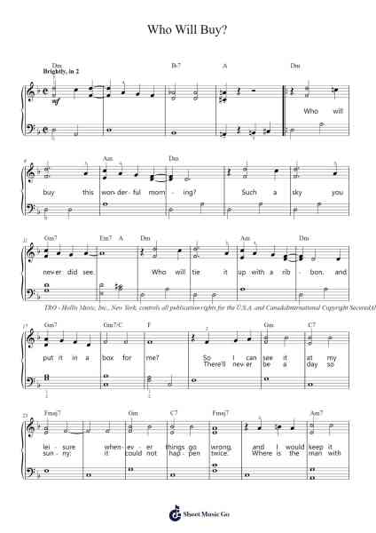 Who Will Buy? Sheet Music by Lionel Bart-Arr.Lanme