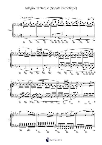 Piano Sonata No. 8 in C Minor, Op. 13 "Pathétique": II. Adagio cantabile Sheet Music by Ludwig van Beethoven-Arr.Reylot