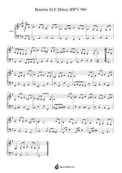 Bourrée in E Minor, BWV 996 Sheet Music by Johann Sebastian Bach-Arr.Macre Accer