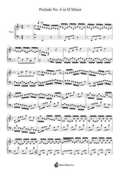 Prelude No. 6 in D Minor, BWV 875 Sheet Music by Johann Sebastian Bach-Arr.Huttwer Sampland