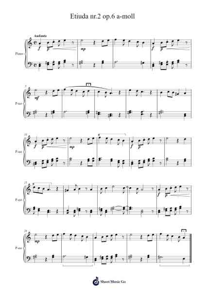 Etude Op. 6 No. 2 in A Minor Sheet Music by Karol Jakubek-Arr.Sywatt