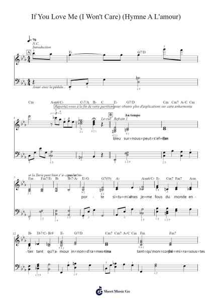 If You Love Me (I Won't Care) (Hymne A L'amour) Sheet Music by Édith Piaf-Arr.Harjo