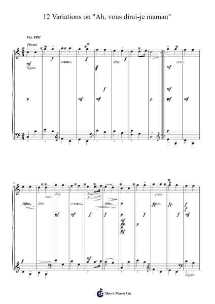 12 Variations on "Ah, vous dirai-je, Maman" in C Major, K. 265/300e Sheet Music by Wolfgang Amadeus Mozart-Arr.Snowcol