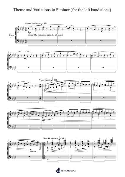 Theme and Variations in F minor (for the left hand alone) Sheet Music by Andrew Liu-Arr.Virwey Bloornid