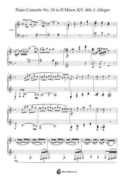 Piano Concerto No. 20 in D Minor, KV. 466: I. Allegro Sheet Music by Wolfgang Amadeus Mozart-Arr.Brookecan