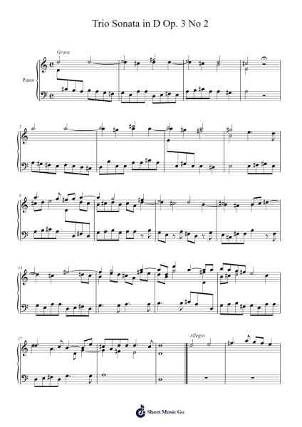 Trio Sonata in D Major, Op. 3, No. 2 Sheet Music by Arcangelo Corelli-Arr.Yetkim Vauglvis