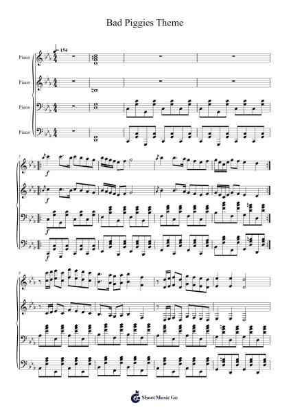 DGSP Bad Piggies Theme Sheet Music by KobeCoe-Arr.Tateearl Grantbroad