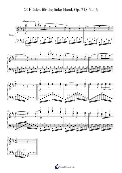 24 Etüden für die linke Hand, Op. 718 No. 6 Sheet Music by Carl Czerny-Arr.Macmaud Palcer