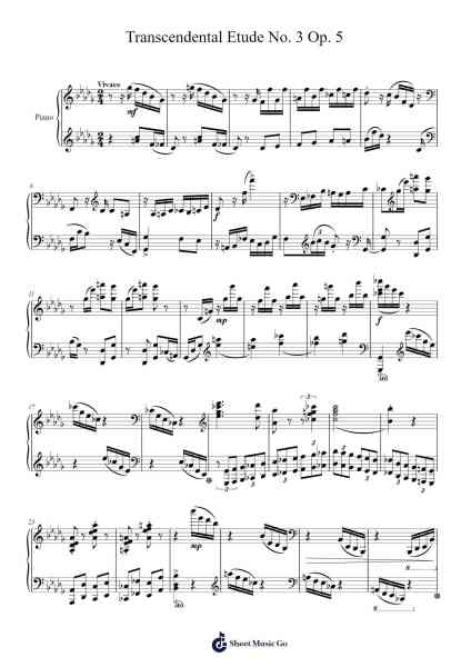 Transcendental Etude No. 3 Op. 5 Sheet Music by Dickann Coryan-Arr.Binggram Ararence
