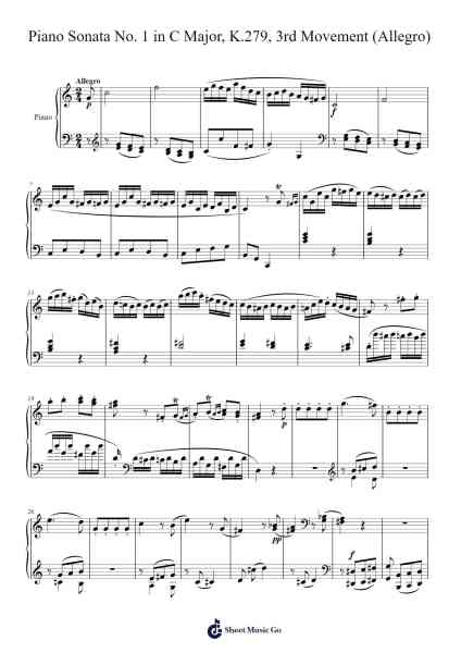 Piano Sonata No. 1 in C Major, K.279, 3rd Movement (Allegro) Sheet Music by Wolfgang Amadeus Mozart-Arr.Trebes