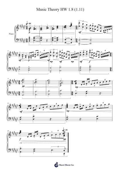 Music Theory HW 1.8 (1.11) Sheet Music by Rowan Lane-Arr.Eming Birdreade