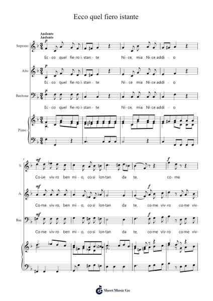 Ecco quel fiero istante Sheet Music by Wolfgang Amadeus Mozart-Arr.Quinliet