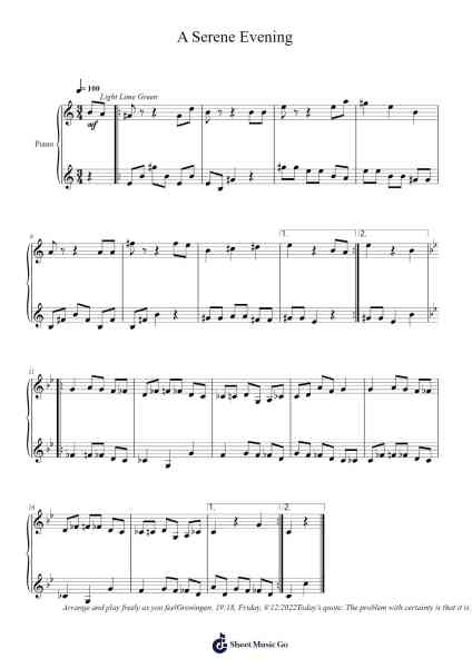 A Serene Evening Sheet Music by Toursbur-Arr.Jillmo Grantbott