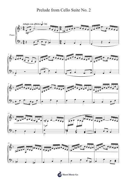 Prelude from Cello Suite No. 2 for Solo Piano 樂譜由 Johann Sebastian Bach - 編曲 Millsharp Waygrace