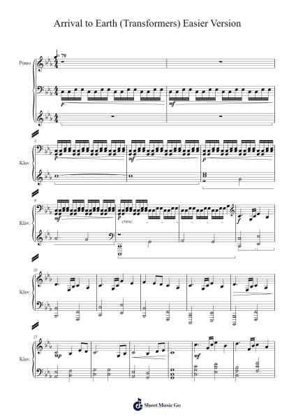 Arrival to Earth (Transformers) Easier Version Sheet Music by Steve Jablonsky-Arr.Toyngreg