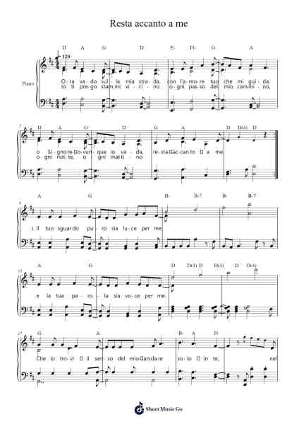 Resta accanto a me Sheet Music by Gen Verde-Arr.Gregrace Glennjob