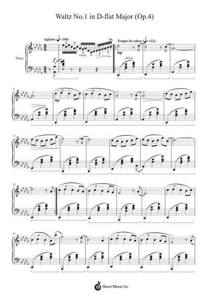 Waltz No. 1 in D-flat Major, Op. 64 Sheet Music by J. Pavia-Martinez-Arr.Wavieve Katdy
