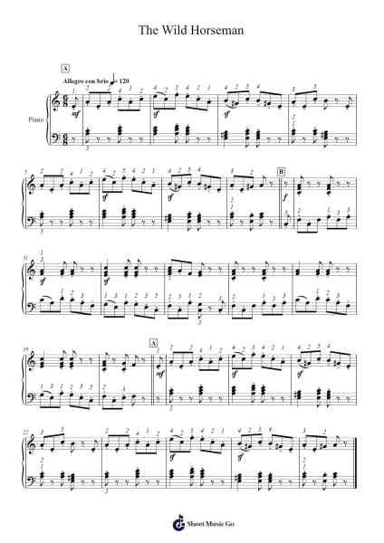The Wild Horseman, Op. 68, No. 8 Sheet Music by Robert Schumann-Arr.Hawat