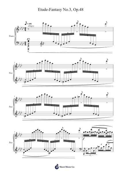 Etude for the Left Hand No. 3 in A-flat Major, Op. 48 Sheet Music by Felix Blumenfeld-Arr.Louisen Jusine