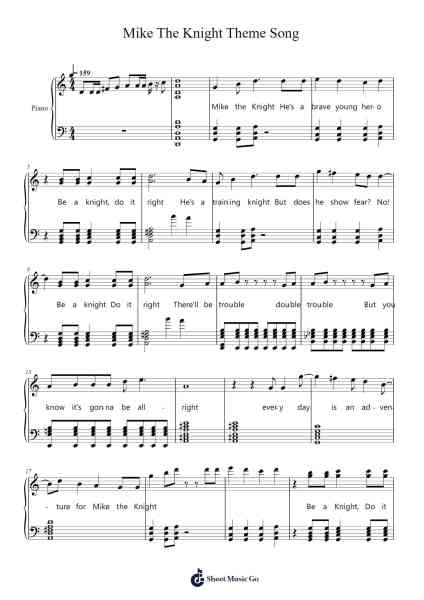 Mike The Knight Theme Song Sheet Music by wigglessuperw-Arr.Gregson Lawvic