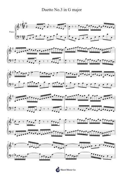 Duetto No. 3 in G Major, BWV 804 Sheet Music by Johann Sebastian Bach-Arr.Wilheljones