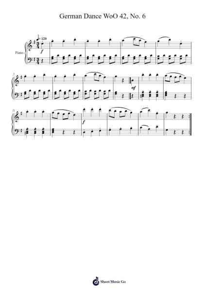 German Dance WoO 42, No. 6 Sheet Music by Ludwig van Beethoven-Arr.Marmo