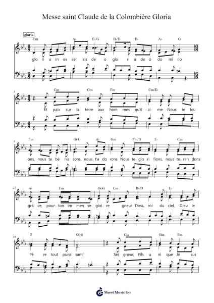 Messe saint Claude de la Colombière Gloria Sheet Music by Tommy Emmanuel-Arr.Kelins Woothe